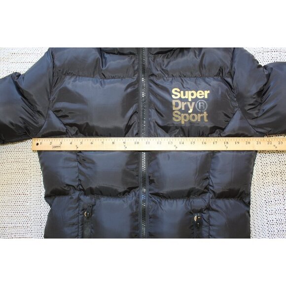 Superdry Unisex Gym Tech Gold Puffa Black Jacket Small Full Zip Pockets Winter - Picture 3 of 10
